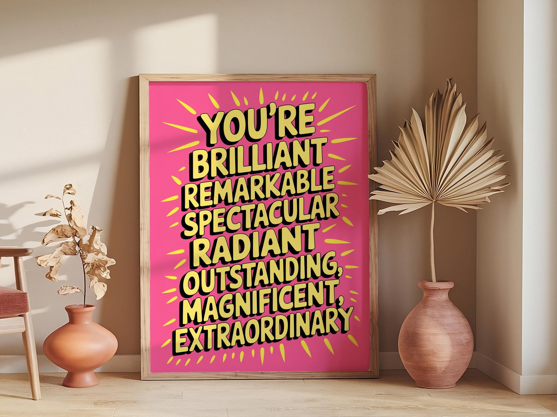 You Are Amazing Pink and Orange Poster, Funky 70s Retro Wall Art, Printable Digital Artwork, Girly Trendy Decor for Dorm Rooms, Instant