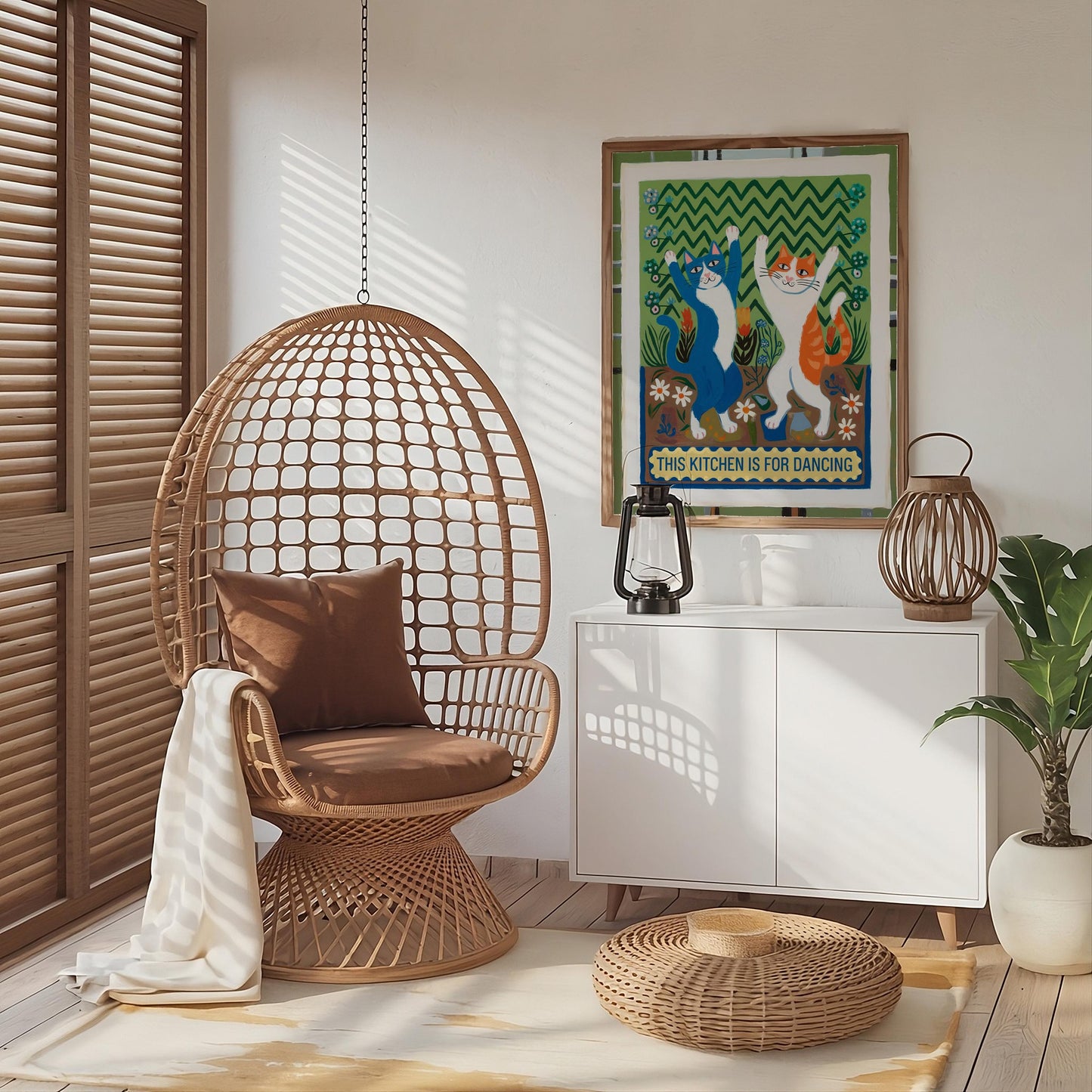 Dancing Cats Print, Black and Orange Cats, 'This Kitchen Is for Dancing' Poster, Funny Feline Wall Decor, HandDrawn Art for Kitchens TR017