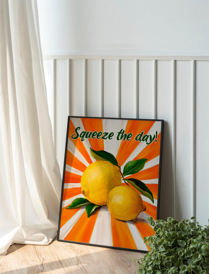 Lemons and Stripes Art Print, Modern Kitchen Wall Decor, Fresh Cute Lemon Digital Download for Kitchens, Trendy Citrus Artwork for Home