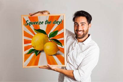 Lemons and Stripes Art Print, Modern Kitchen Wall Decor, Fresh Cute Lemon Digital Download for Kitchens, Trendy Citrus Artwork for Home