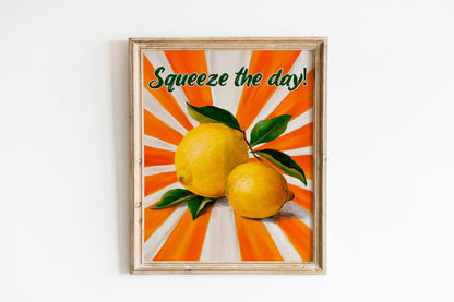 Lemons and Stripes Art Print, Modern Kitchen Wall Decor, Fresh Cute Lemon Digital Download for Kitchens, Trendy Citrus Artwork for Home