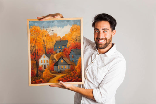 Vintage Fall Thanksgiving Folk Art Poster, Rustic Autumn Home Decor, Cozy Holiday Wall Art, ThanksgivingThemed Wall Print for a Warm Home