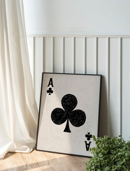Ace of Clubs Card Art Print Poster, Vintage and Trendy Retro Design, MidCentury Modern Kitchen Wall Art, Perfect Bar Cart Decor