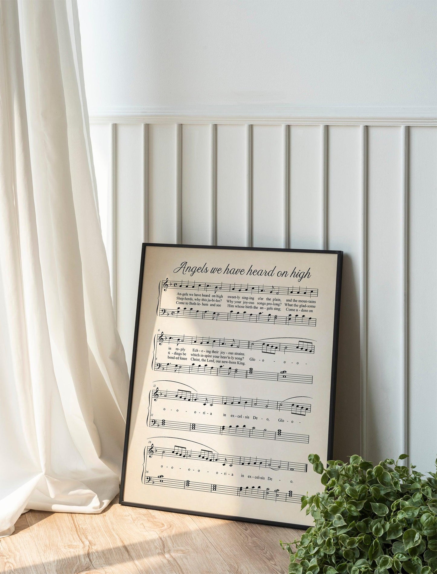 Angels, we have heard, Vintage Sheet Music Botanical Wall Art, Wall Artwork , Framed Pressed Flowers , Gallery Wall Deco