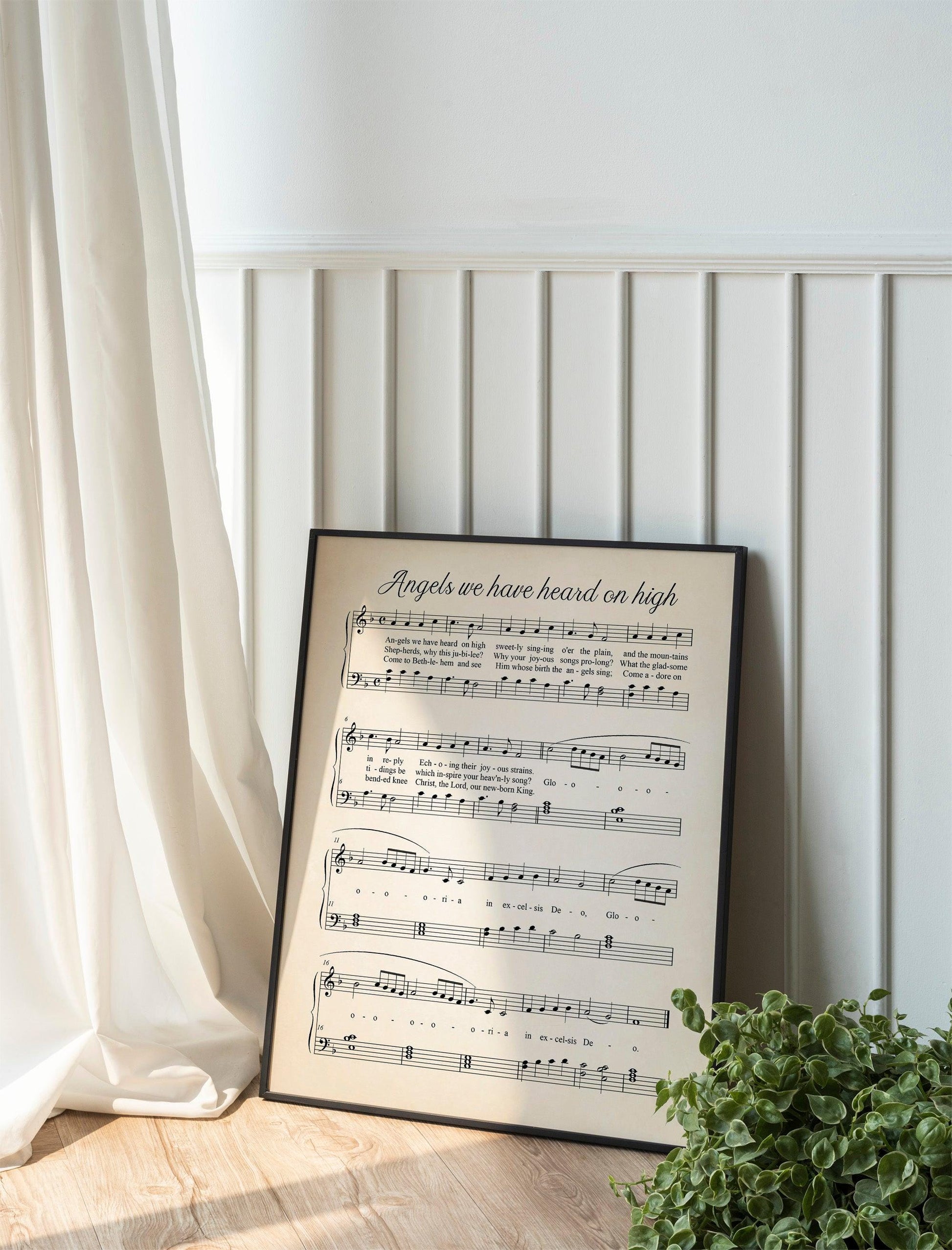 Angels, we have heard, Vintage Sheet Music Botanical Wall Art, Wall Artwork , Framed Pressed Flowers , Gallery Wall Deco