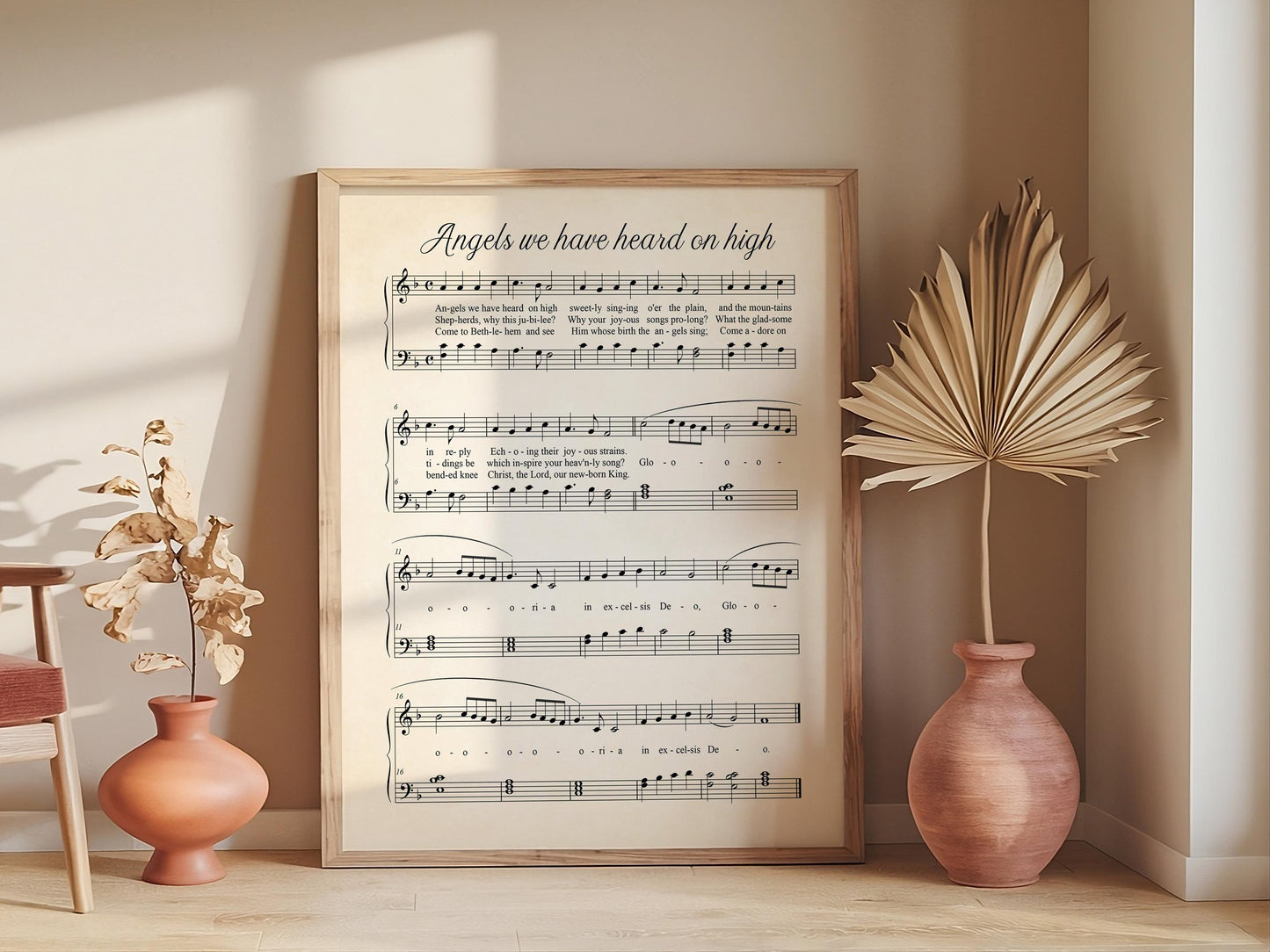Angels, we have heard, Vintage Sheet Music Botanical Wall Art, Wall Artwork , Framed Pressed Flowers , Gallery Wall Deco
