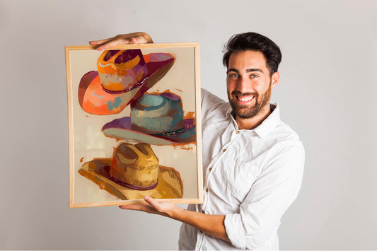 Abstract Cowboy Hats Mid-Century Modern Art Print, Vintage Western Painting, Trendy Wall Decor, Digital Download Available in Multiple Sizes