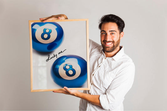 8 Pool Balls Retro Print, Blue Lucky Me Poster, Trendy Maximalist Wall Art for Apartments, Preppy and Aesthetic Decor, Unique Poster Design