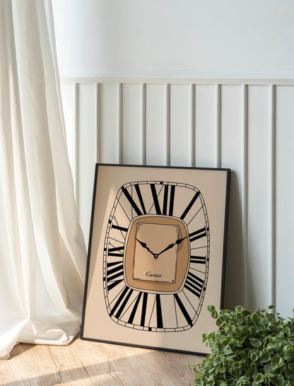 Designer Clock Funky Wall Art Featuring Pink and Orange Retro Room Decor, Aesthetic Preppy Bar Cart or Dorm Room Style