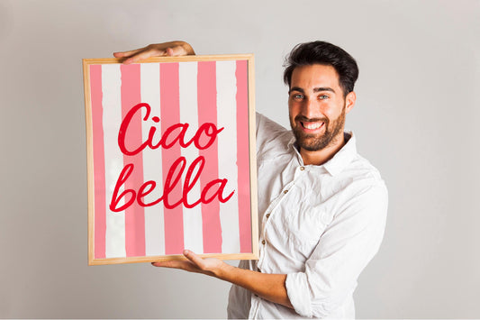 Ciao Bella Print, Trendy Italian Quote Typography Wall Art, Pink Retro Poster, Cute Digital Download, Perfect for Girly Room Decor and