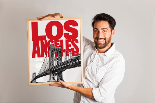 Vintage Los Angeles Art Print, Golden State Bridge Retro Poster, Minimalist Design, Trendy Home Decor, Printable LA Wall Art in Red