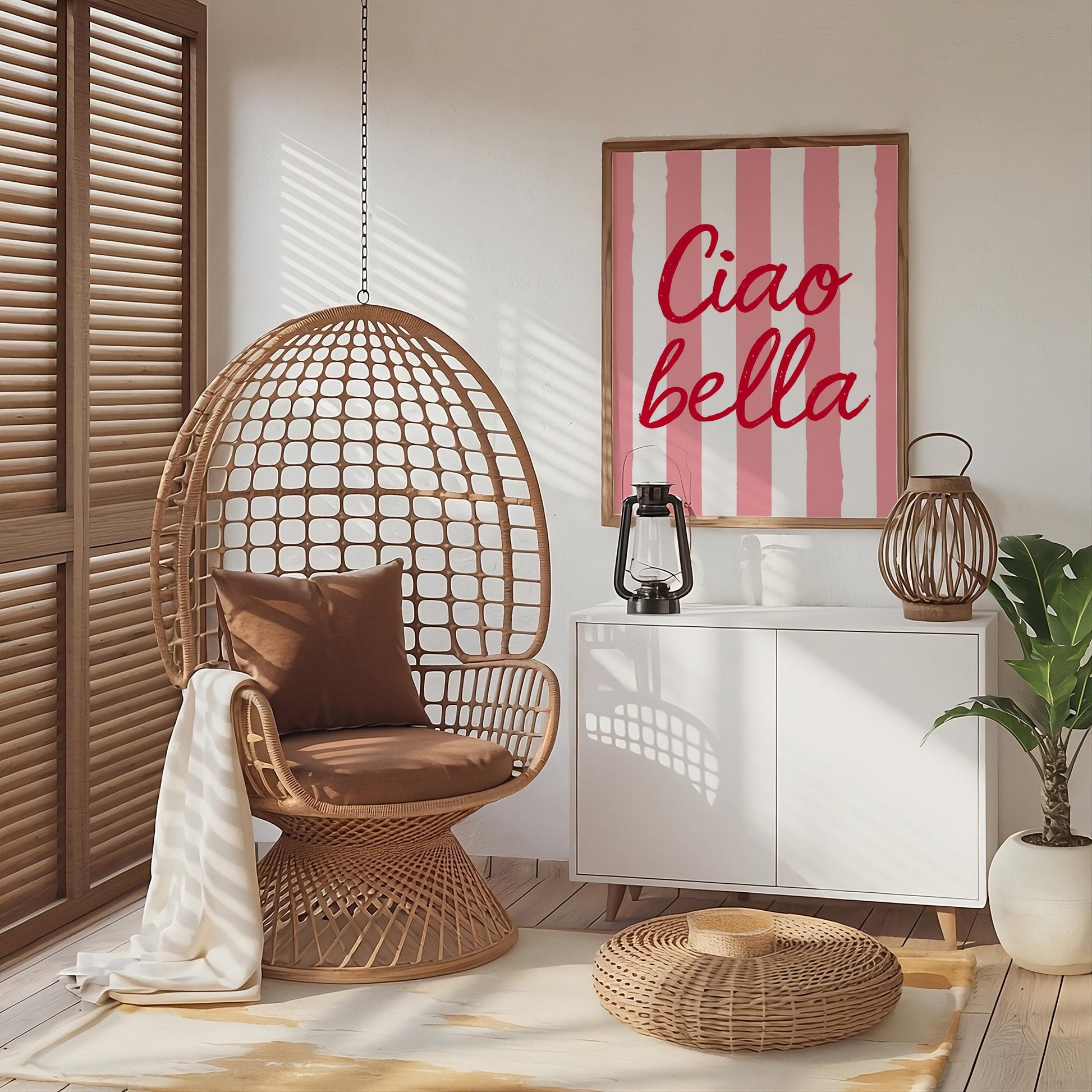 Ciao Bella Print, Trendy Italian Quote Typography Wall Art, Pink Retro Poster, Cute Digital Download, Perfect for Girly Room Decor and