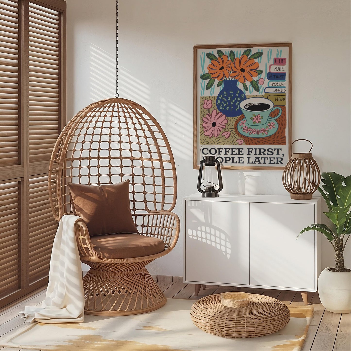 Coffee First Retro Wall Art, Perfect Downloadabl e Print for Maximalist Kitchen Decor or a Trendy Coffee Cart Gift for Friends