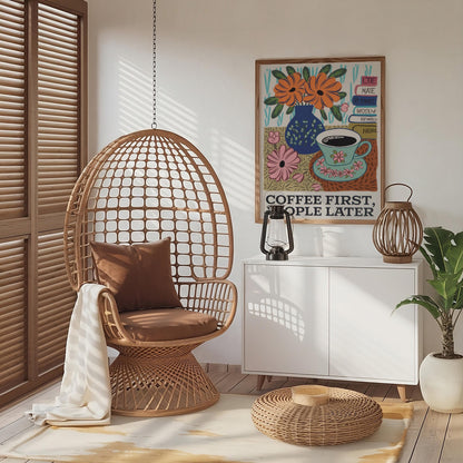 Coffee First Retro Wall Art, Perfect Downloadabl e Print for Maximalist Kitchen Decor or a Trendy Coffee Cart Gift for Friends