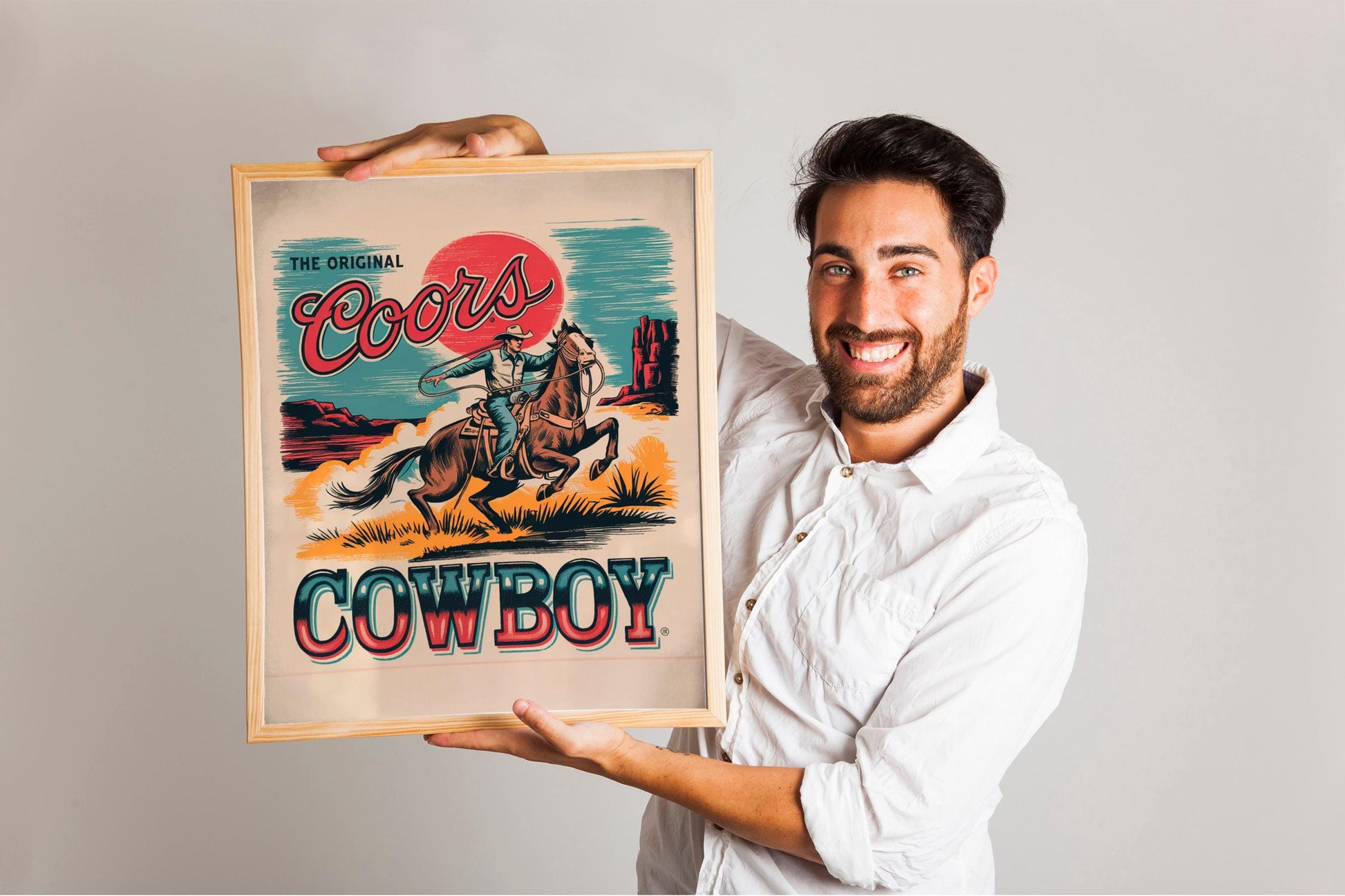 Coors Cowboy Giclée Fine Art Print, Vintage Western Wall Art, Wild West Cowboy Illustration, Retro Art Print for Rustic and Trendy Homes,