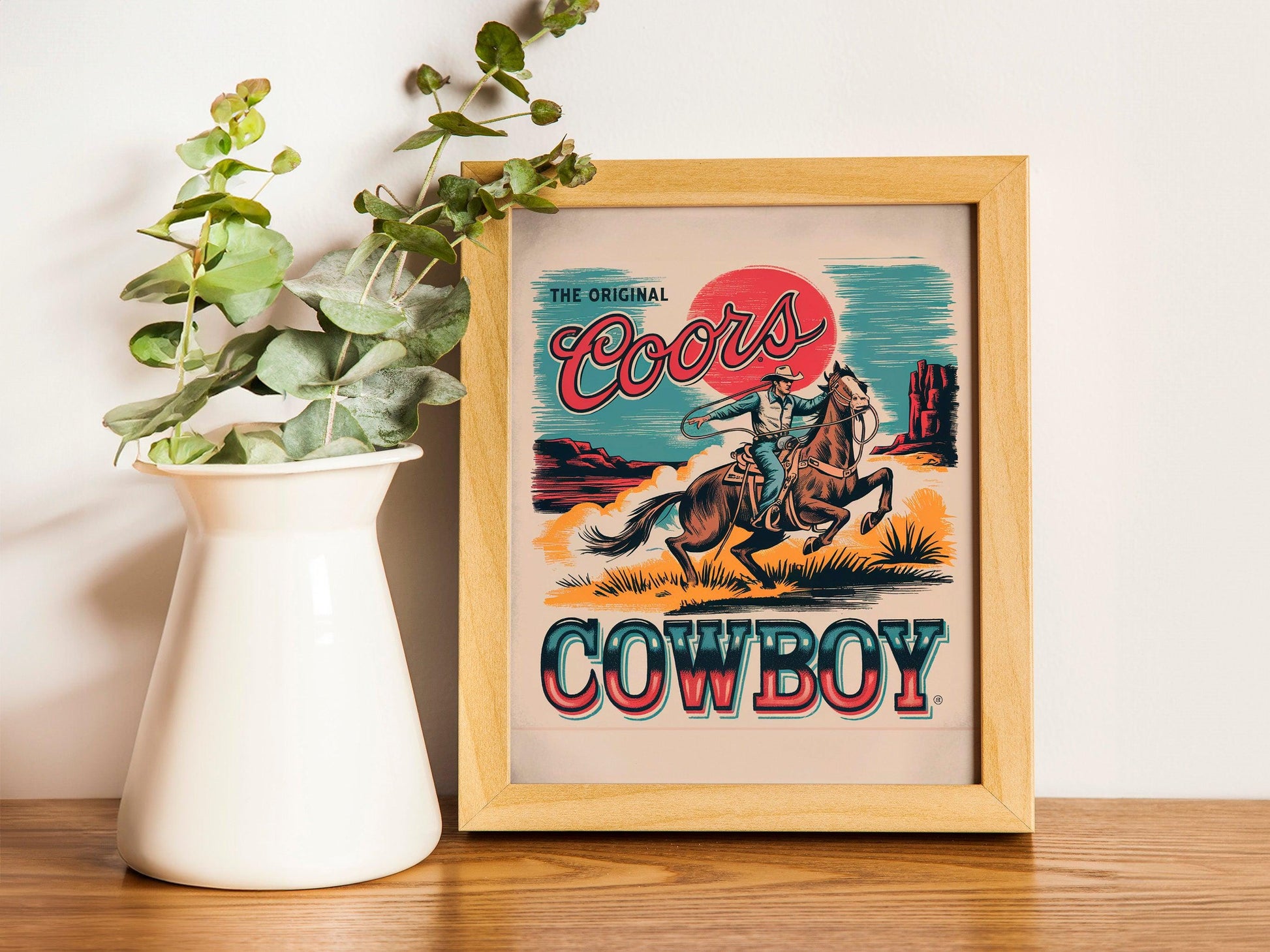 Coors Cowboy Giclée Fine Art Print, Vintage Western Wall Art, Wild West Cowboy Illustration, Retro Art Print for Rustic and Trendy Homes,