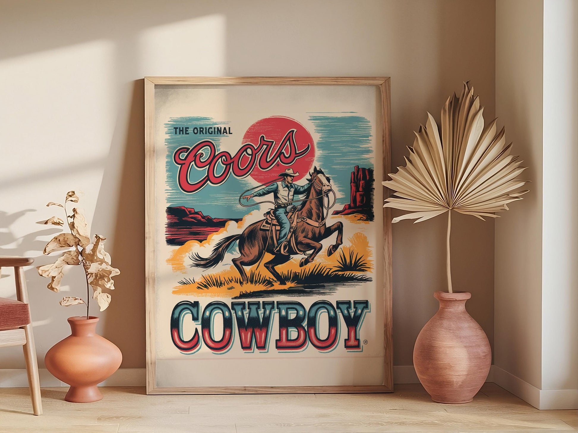 Coors Cowboy Giclée Fine Art Print, Vintage Western Wall Art, Wild West Cowboy Illustration, Retro Art Print for Rustic and Trendy Homes,