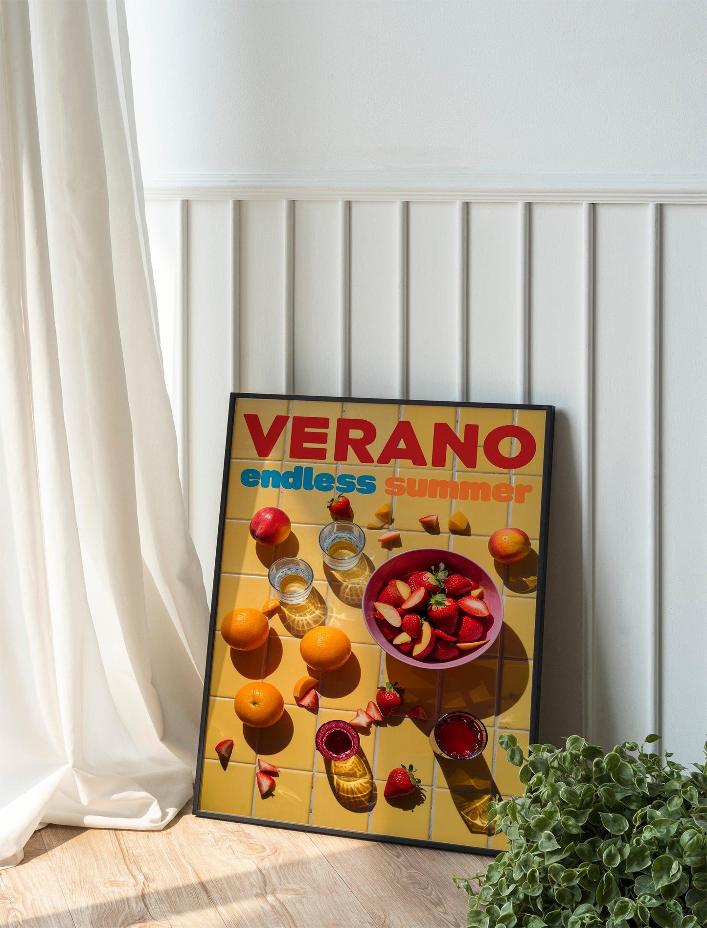 Verano Retro Summer Wall Art Featuring 70s Orange Psychedelic Prints, Trendy Preppy Decor for Kitchen or Living Room Spaces