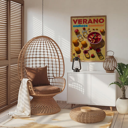 Verano Retro Summer Wall Art Featuring 70s Orange Psychedelic Prints, Trendy Preppy Decor for Kitchen or Living Room Spaces