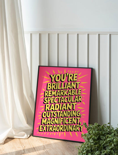 You Are Amazing Pink and Orange Poster, Funky 70s Retro Wall Art, Printable Digital Artwork, Girly Trendy Decor for Dorm Rooms, Instant