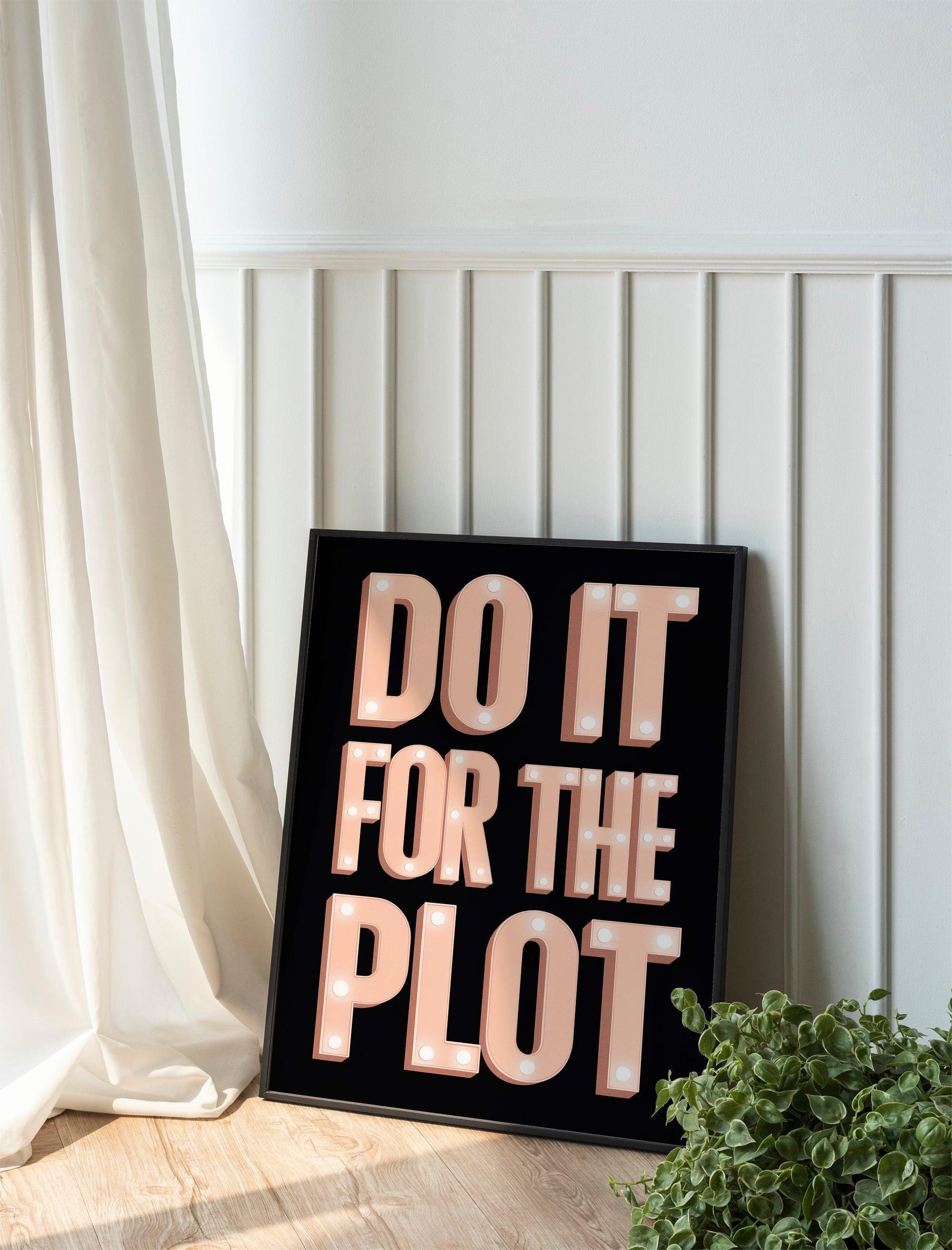 Do It for the Plot Print, Trendy Sage Green and Pink Aesthetic Wall Art, Preppy Decor for Bar Carts, Retro Style for Apartments and Homes