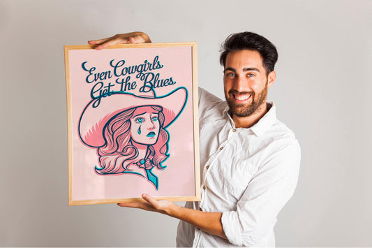 Even Cowgirls Get The Blues Giclée Fine Art Print, Vintage Western Cowgirl Art, Retro Wall Decor, Perfect for Stylish Homes, Unframed