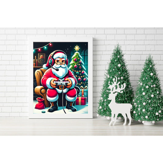 Gamer Santa Holiday Canvas Art, Unique Wall Decor, Wall Art, Room Decor.