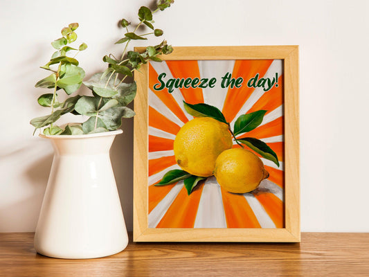 Lemons and Stripes Art Print, Modern Kitchen Wall Decor, Fresh Cute Lemon Digital Download for Kitchens, Trendy Citrus Artwork for Home
