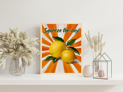 Lemons and Stripes Art Print, Modern Kitchen Wall Decor, Fresh Cute Lemon Digital Download for Kitchens, Trendy Citrus Artwork for Home