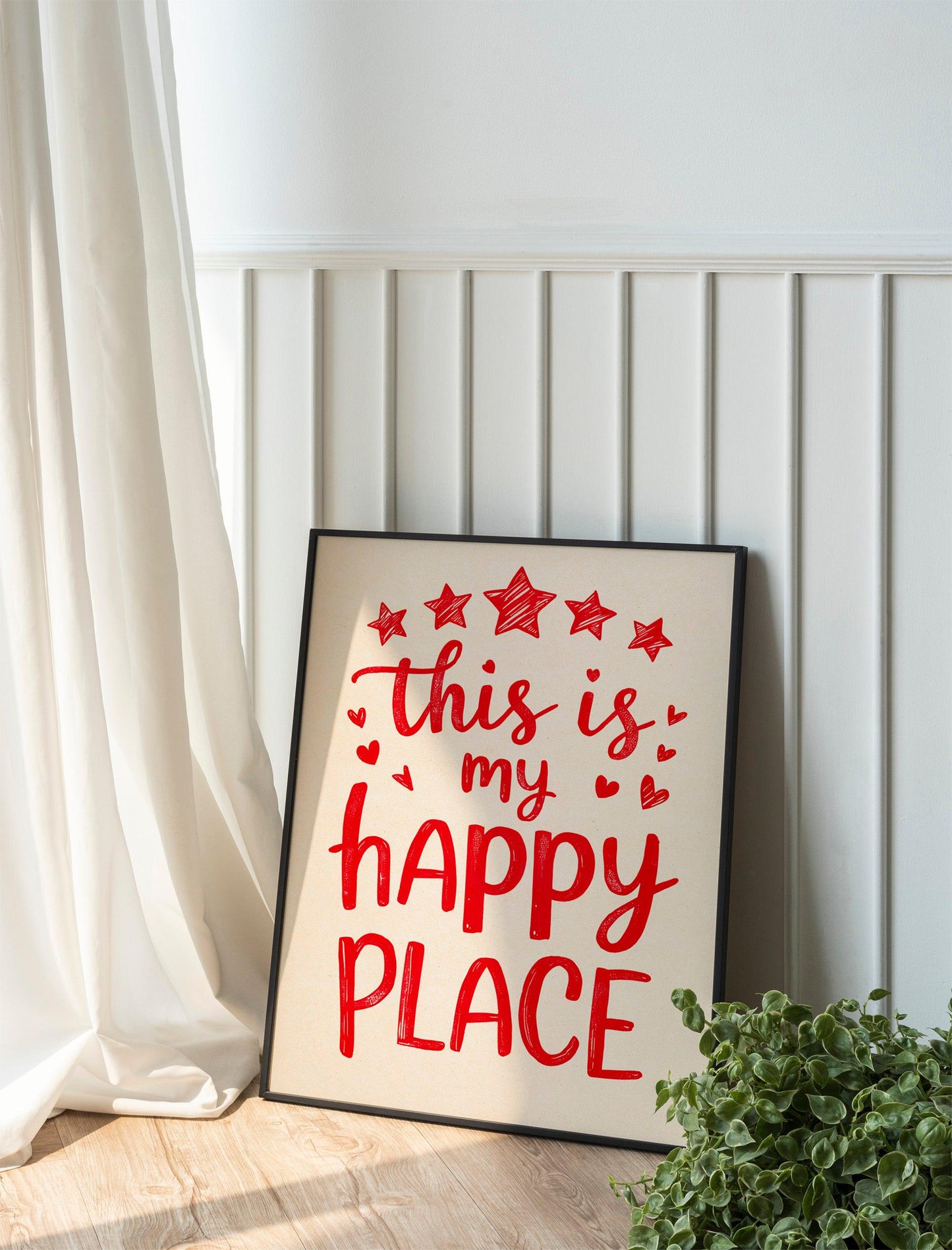 This Is My Happy Place" Poster, Red Aesthetic Room Decor, Trendy Maximalist Art, Cute Apartment Wall Decor for a Modern Room or Happy Space.