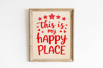 This Is My Happy Place" Poster, Red Aesthetic Room Decor, Trendy Maximalist Art, Cute Apartment Wall Decor for a Modern Room or Happy Space.