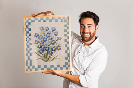 Blue Lily Vintage Floral Bouquet Print, Watercolor Digital Download, Trendy Abstract Vintage Painting, Perfect EnglishGarden Wall Art