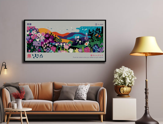 Japanese Modern Gallery Poster, Panoramic Wall Decor, Unique Art Print Cutouts for Large Spaces