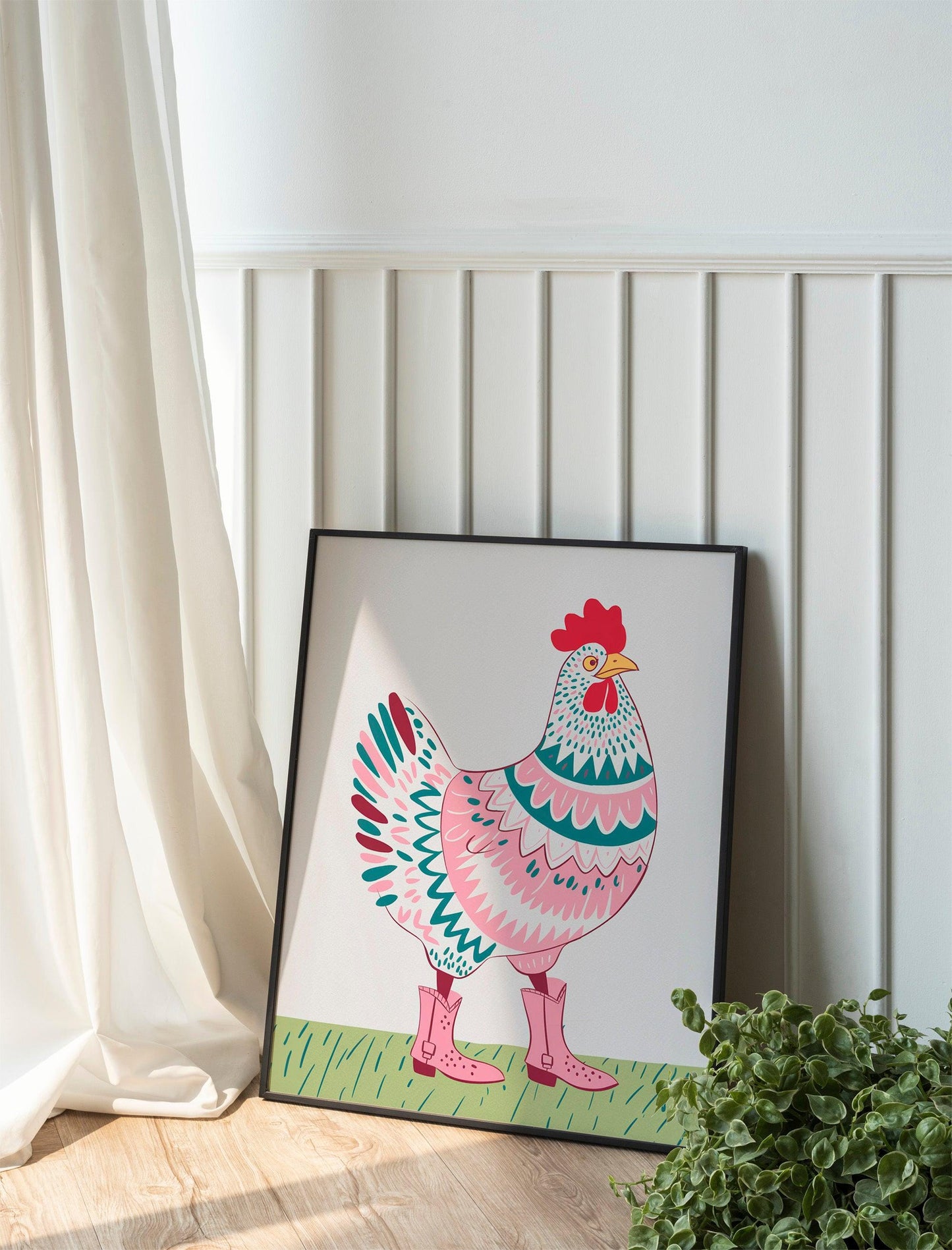 Preppy room Chicken Pop Art Poster, Funny Animal Illustration, Home Trendy Digital Download for Wall Decor