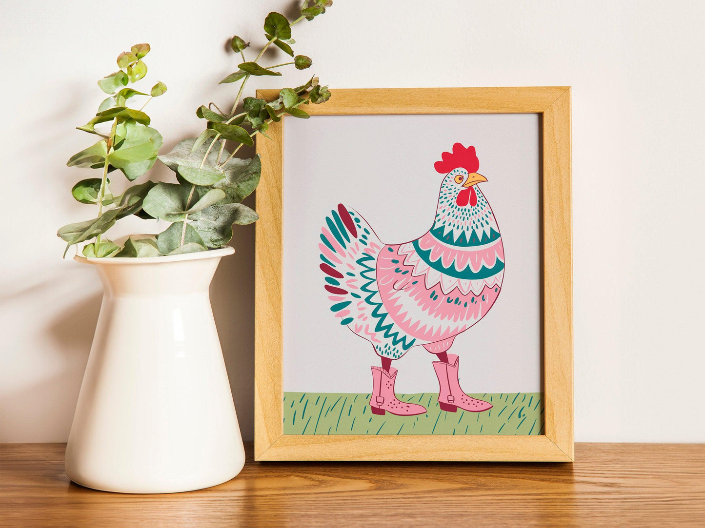 Preppy room Chicken Pop Art Poster, Funny Animal Illustration, Home Trendy Digital Download for Wall Decor
