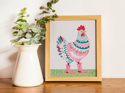 Preppy room Chicken Pop Art Poster, Funny Animal Illustration, Home Trendy Digital Download for Wall Decor