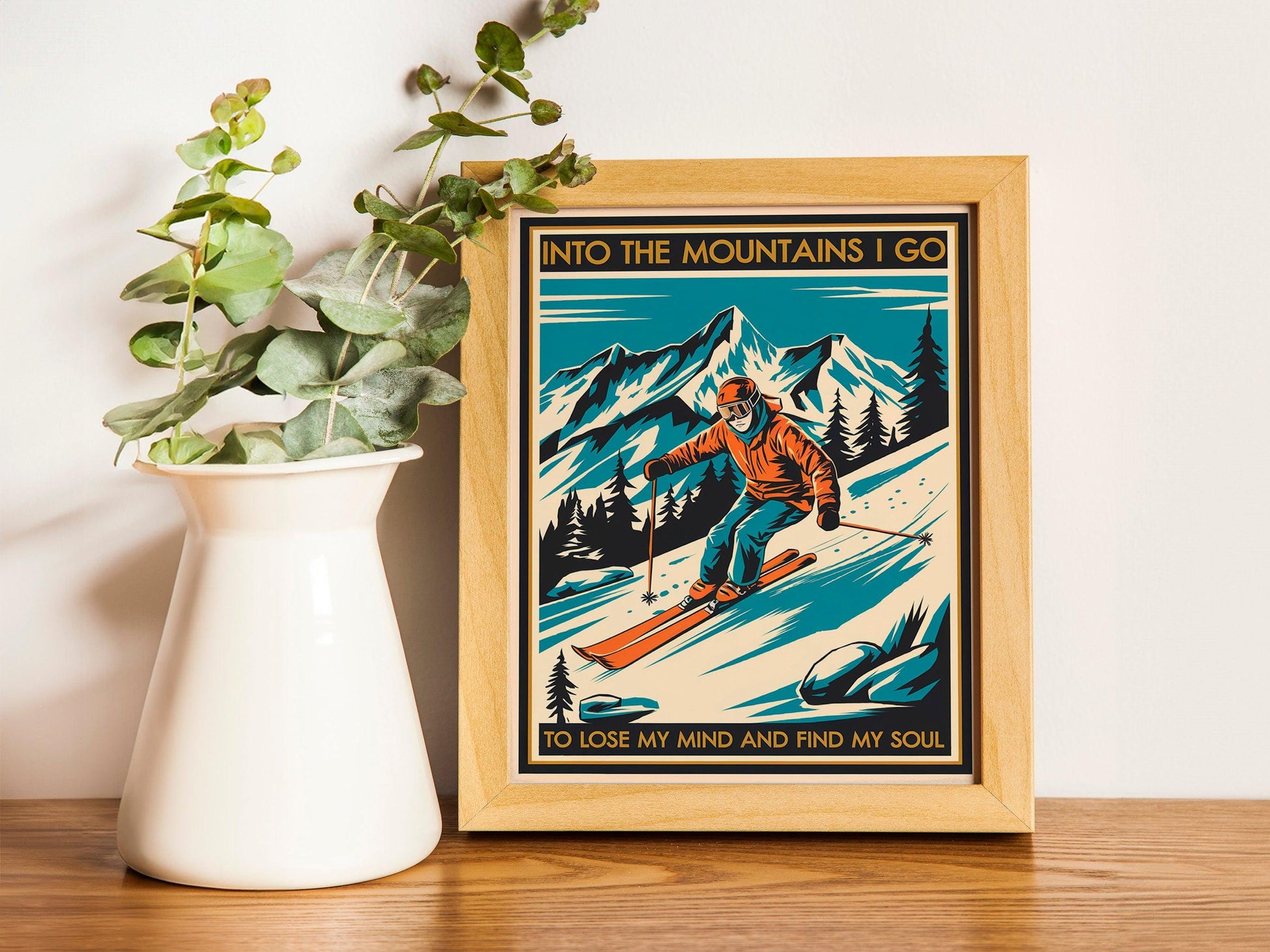 Into the Mountains Poster, Traveler Nature Art, Inspirational Wall Print for Mountain Enthusiasts