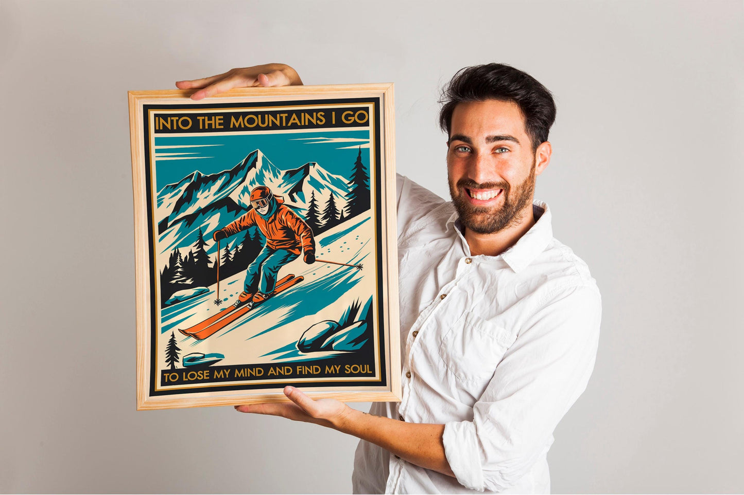 Into the Mountains Poster, Traveler Nature Art, Inspirational Wall Print for Mountain Enthusiasts