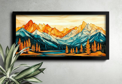 Abstract Mountain Wall Art, Wooden Texture Canvas Print, Large Wall Decor for Living Room, Modern Mountain Artwork, Wood Wall Art Design