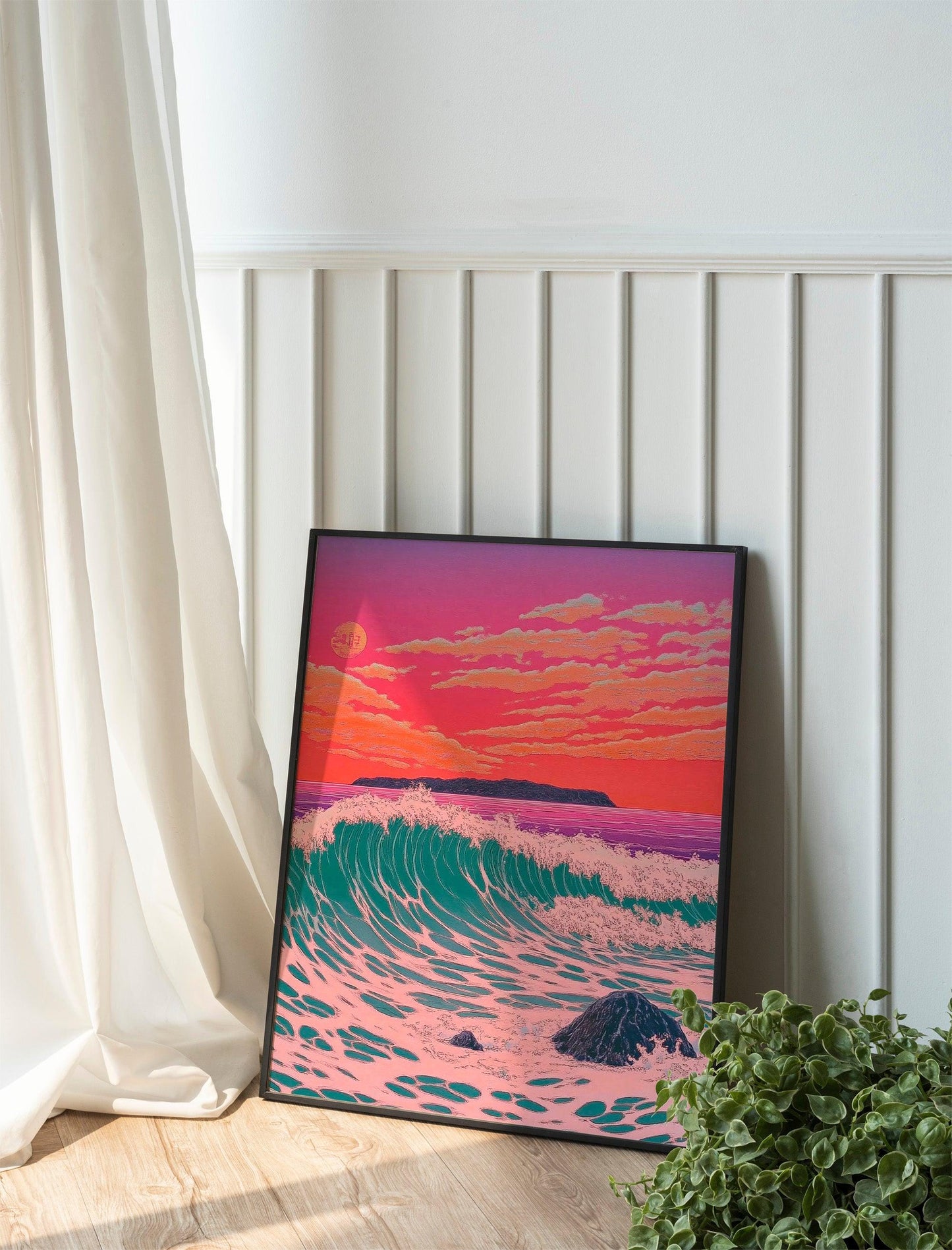 Japandi Decor, Ocean Poster Japanese Poster, Woodblock Art, Kawase Hasui Illustration, Sunset Wall Art