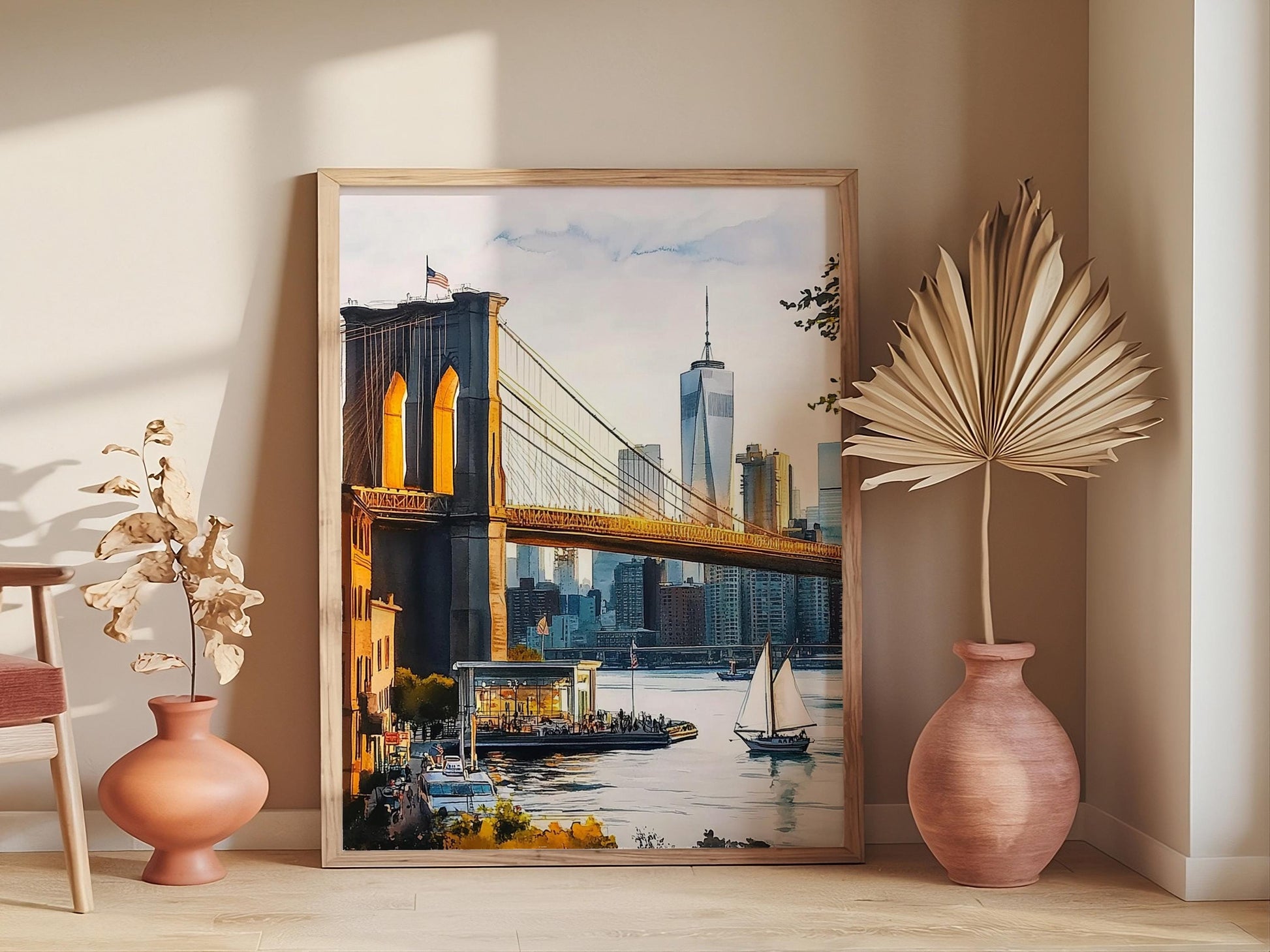 Brooklyn Bridge, modern contemporary painting, watercolor art, travel print