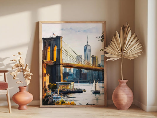 Brooklyn Bridge, modern contemporary painting, watercolor art, travel print