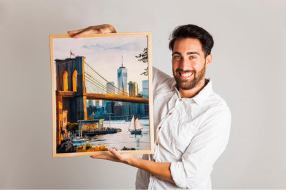 Brooklyn Bridge, modern contemporary painting, watercolor art, travel print