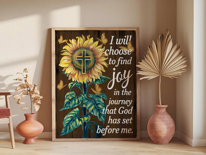 Inspirational Wall Art with Flower Design, 'I Will Choose to Find Joy in the Journey God Has Before Me' Quote, Christian Faith Home Decor