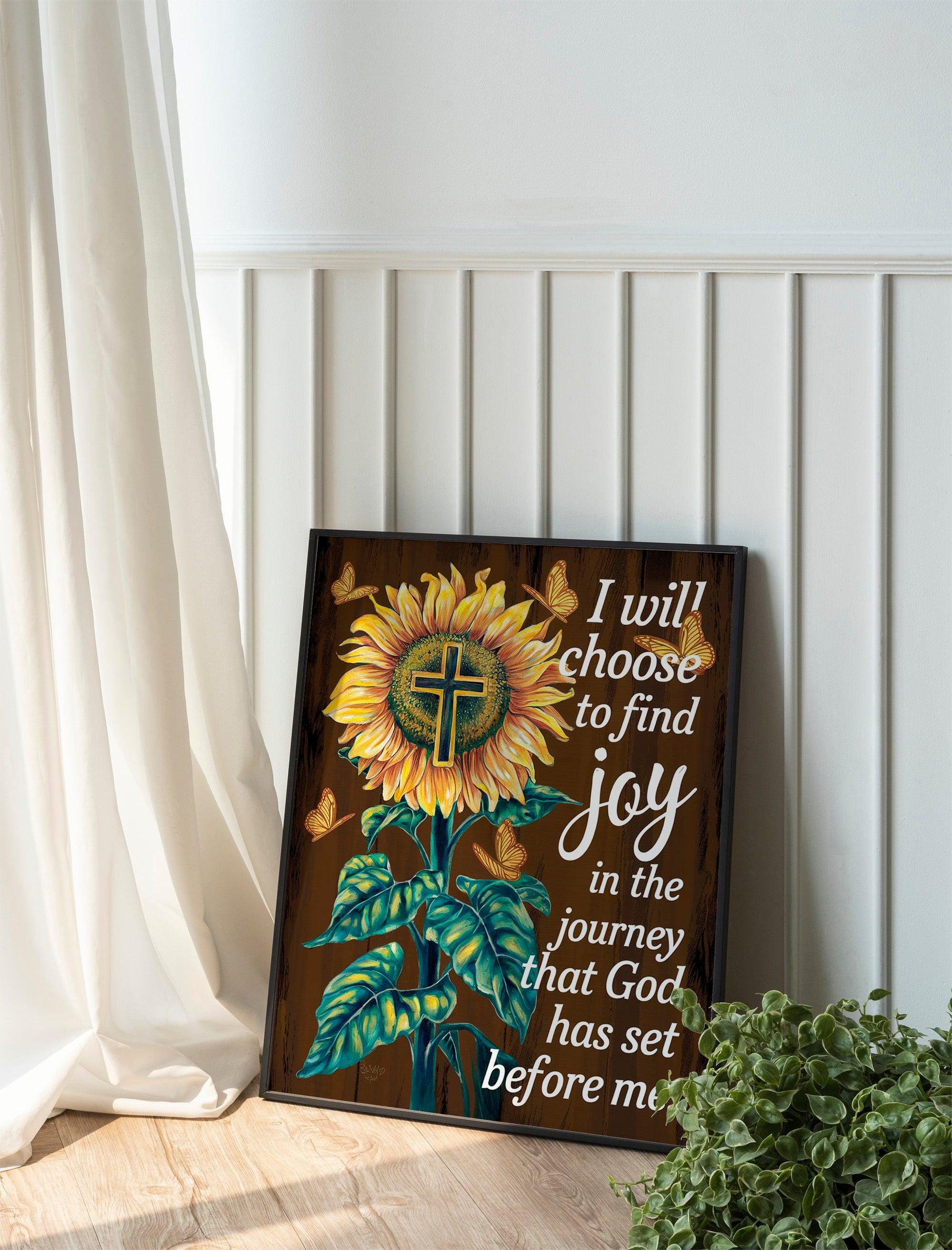 Inspirational Wall Art with Flower Design, 'I Will Choose to Find Joy in the Journey God Has Before Me' Quote, Christian Faith Home Decor
