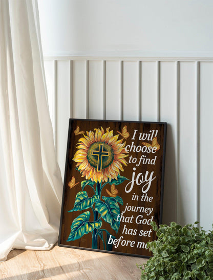 Inspirational Wall Art with Flower Design, 'I Will Choose to Find Joy in the Journey God Has Before Me' Quote, Christian Faith Home Decor