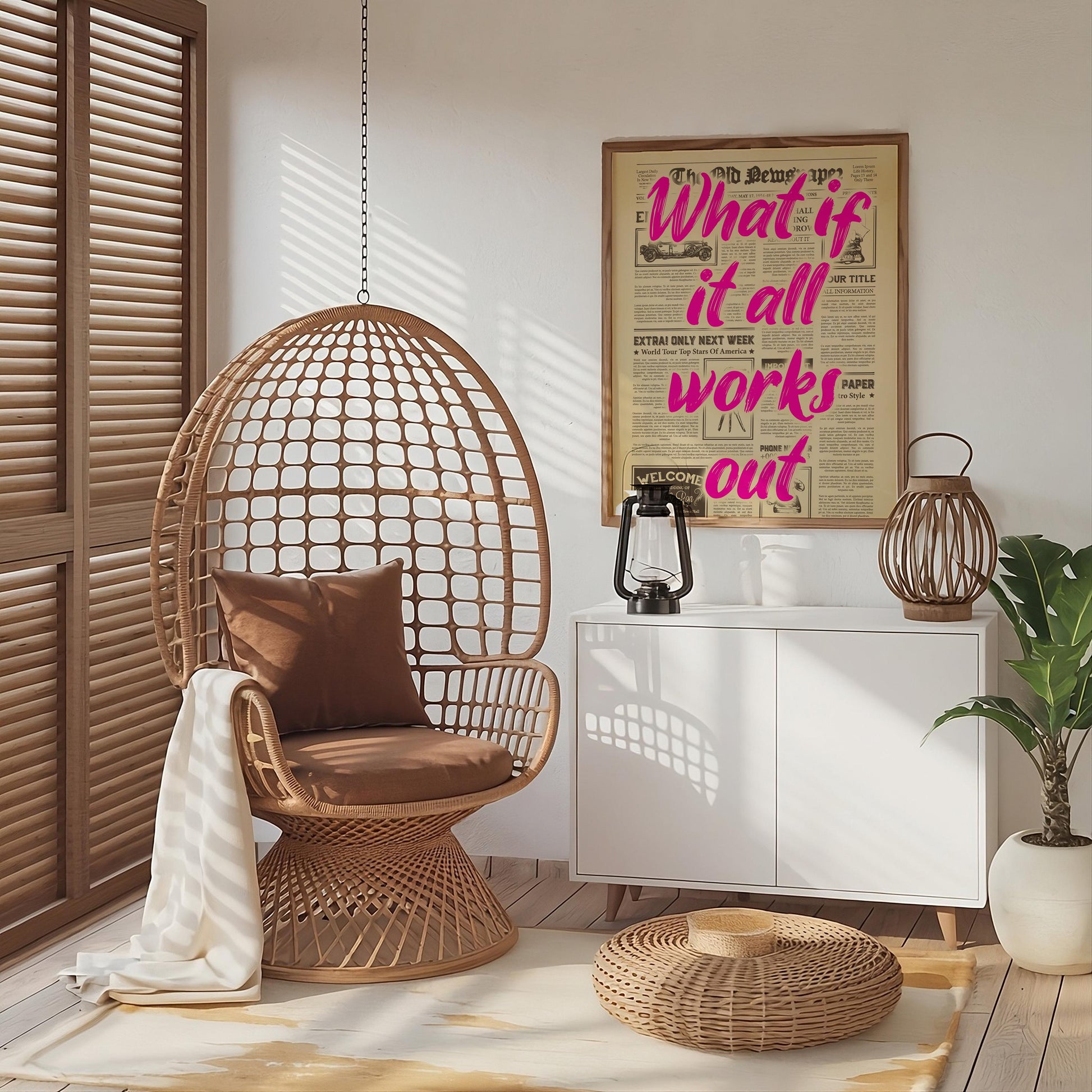 Retro Typography Print, What If It All Works Out Poster, Aesthetic Apartment Wall Art, Digital Trendy Decor.