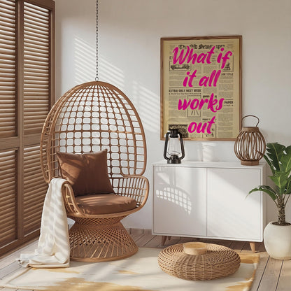 Retro Typography Print, What If It All Works Out Poster, Aesthetic Apartment Wall Art, Digital Trendy Decor.
