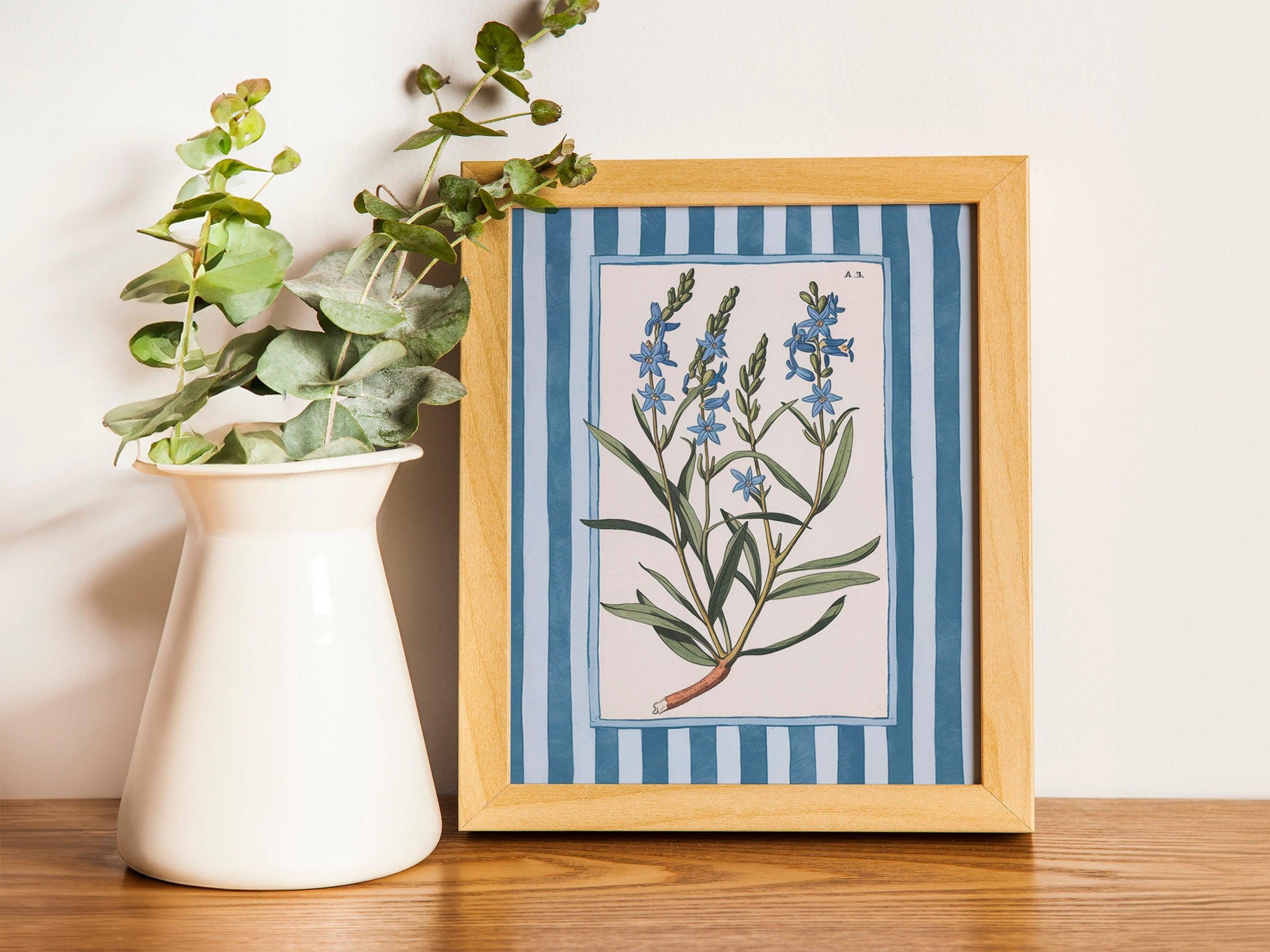 Grandmillennial Stripe Floral Prints, Nancy Meyers-Inspired Art, Botanical Blue Teal Pink Wall Decor