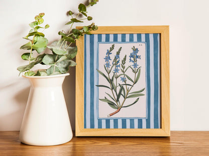 Grandmillennial Stripe Floral Prints, Nancy Meyers-Inspired Art, Botanical Blue Teal Pink Wall Decor